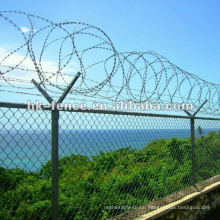 Galvanized chain link fence with razor wire